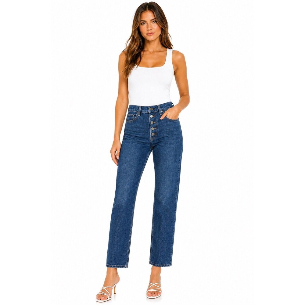 Reformation Cynthia Button Fly High Rise Straight Leg Jeans Zenia Wash Size 24